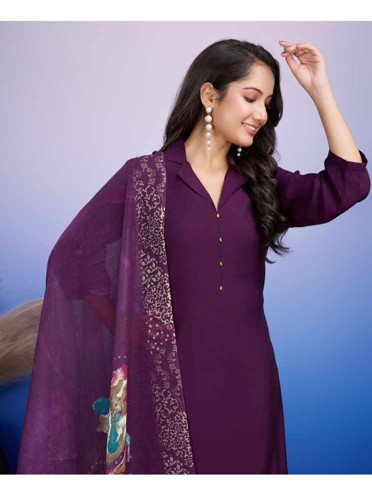     			MOJILAA Silk Blend Solid Kurti With Salwar Women's Stitched Salwar Suit - Purple ( Pack of 1 )