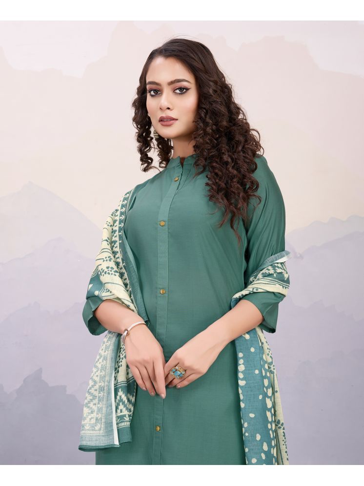     			MOJILAA Silk Blend Solid Kurti With Salwar Women's Stitched Salwar Suit - Sea Green ( Pack of 1 )