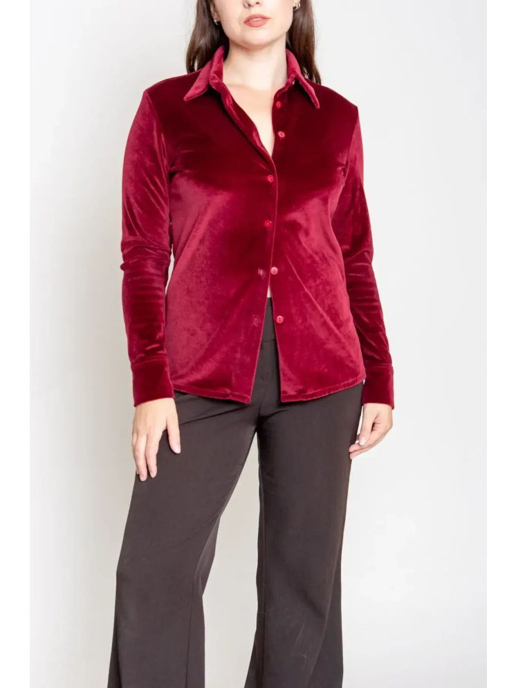     			PLUS PARADISE Maroon Velvet Women's Shirt Style Top ( Pack of 1 )