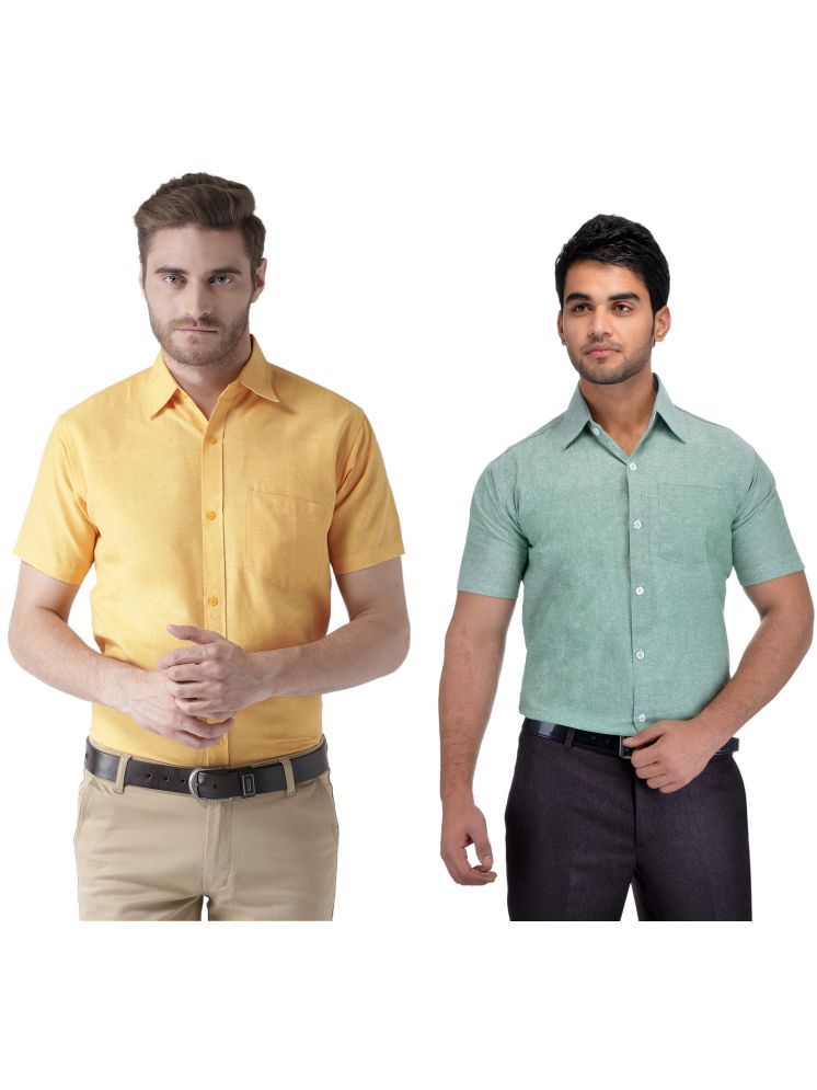     			RIAG Cotton Blend Regular Fit Solids Half Sleeves Men's Casual Shirt - Green ( Pack of 2 )