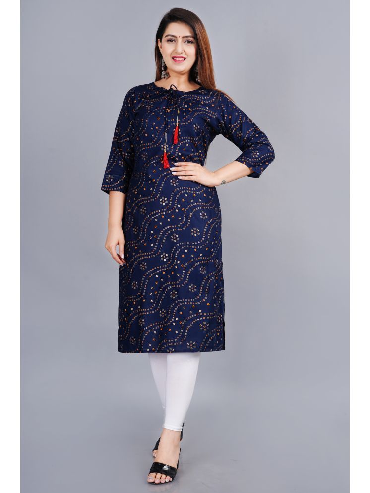     			SIPET Viscose Blend Printed Straight Women's Kurti - Navy Blue ( Pack of 1 )