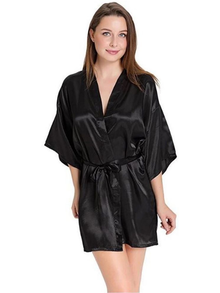     			YUZU Black Satin Women's Nightwear Robes ( Pack of 1 )