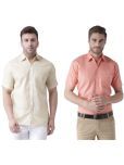 KLOSET By RIAG Cotton Blend Regular Fit Solids Half Sleeves Men's Casual Shirt - Orange ( Pack of 2 )