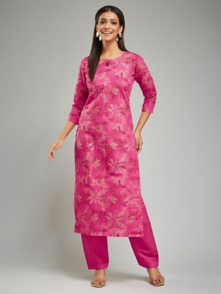     			A TO Z CART Chanderi Printed Kurti With Pants Women's Stitched Salwar Suit - Pink ( Pack of 1 )