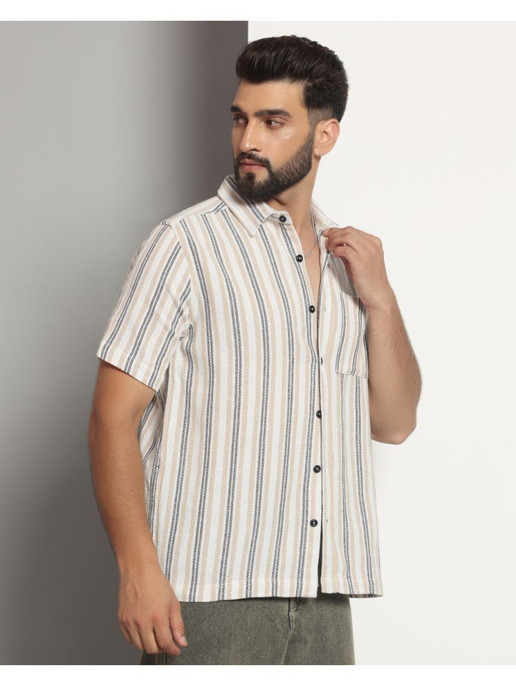     			Chimpaaanzee Cotton Blend Regular Fit Striped Half Sleeves Men's Casual Shirt - White ( Pack of 1 )