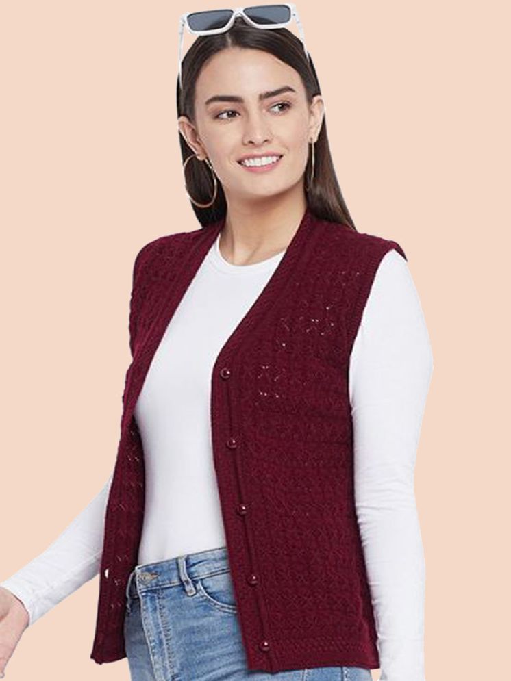     			Clapton Pure Wool V Neck Women's Buttoned Cardigans - Maroon ( )