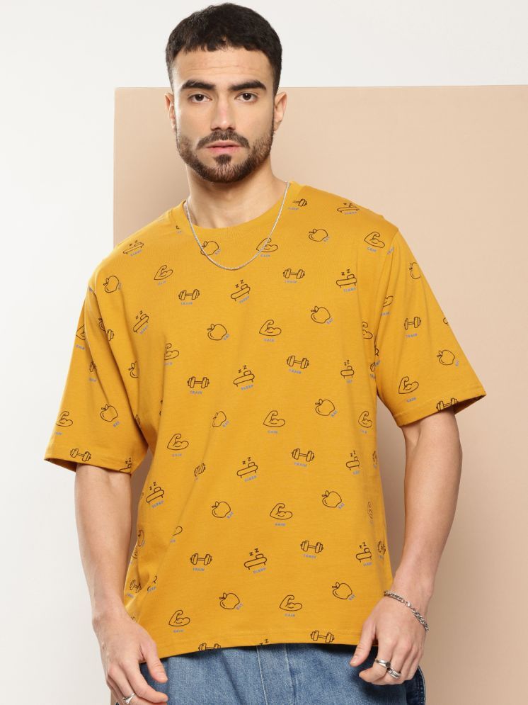     			Difference of Opinion 100% Cotton Oversized Fit Printed Half Sleeves Men's Round T-Shirt - Yellow ( Pack of 1 )