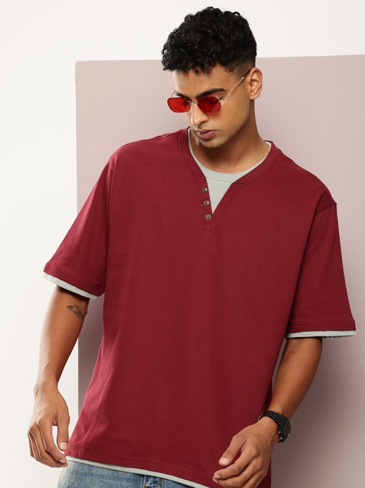     			Dillinger 100% Cotton Oversized Fit Solid Half Sleeves Men's Round T-Shirt - Maroon ( Pack of 1 )