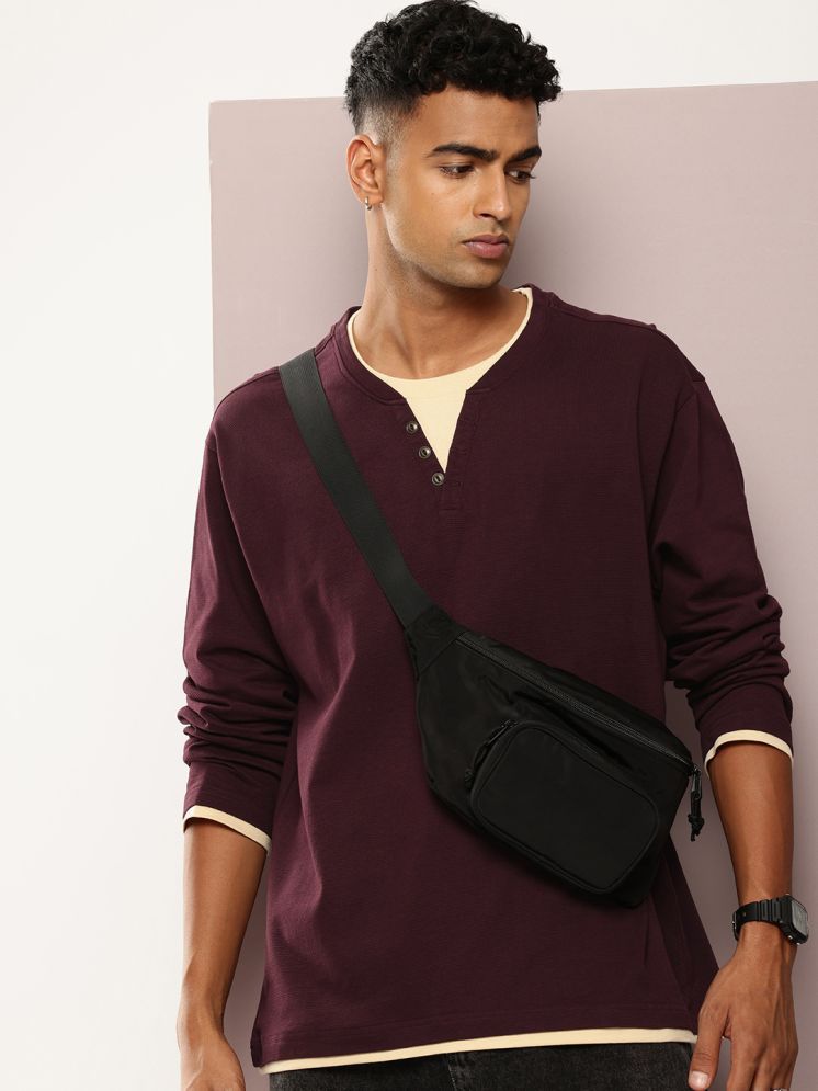     			Dillinger 100% Cotton Oversized Fit Solid Full Sleeves Men's Round T-Shirt - Maroon ( Pack of 1 )