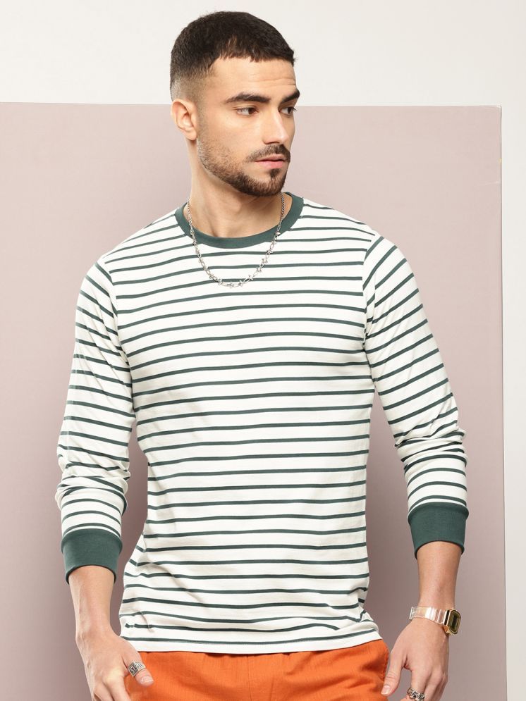     			Dillinger 100% Cotton Regular Fit Striped Full Sleeves Men's Round T-Shirt - Off-White ( Pack of 1 )