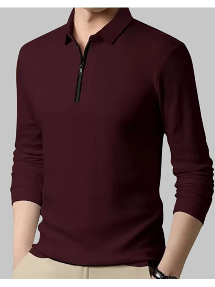     			FIRST POSTION Pack of 1 Cotton Blend Regular Fit Solid Full Sleeves Men's Polo T Shirt ( Maroon )