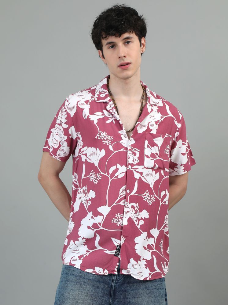     			HETIERS Rayon Regular Fit Printed Half Sleeves Men's Casual Shirt - Magenta ( Pack of 1 )