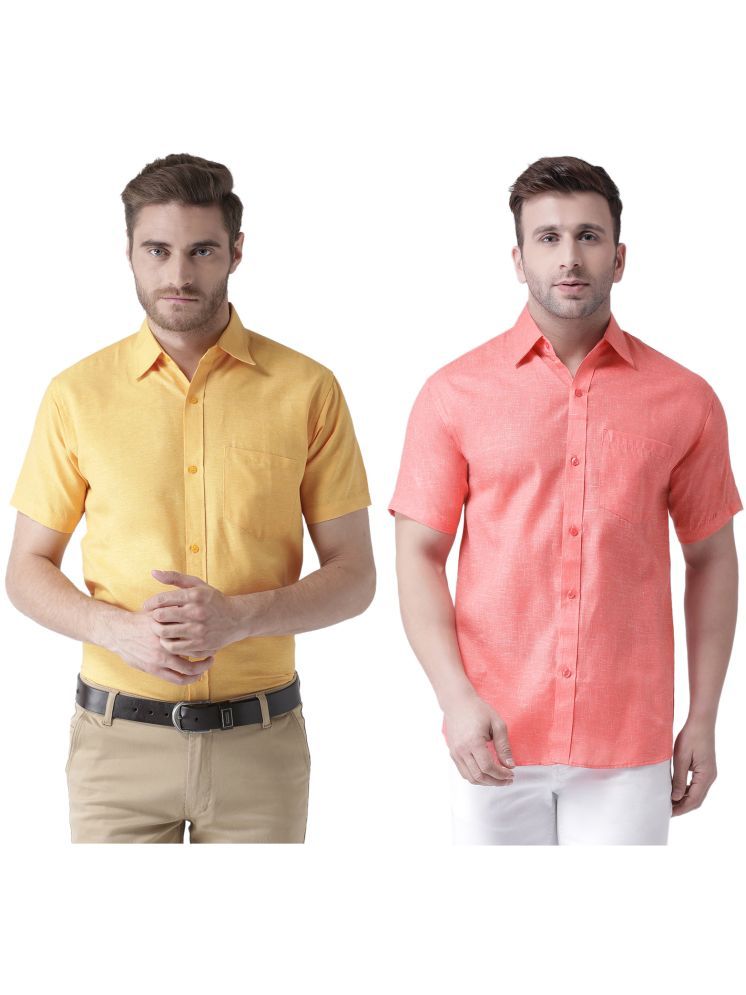     			KLOSET By RIAG Cotton Blend Regular Fit Solids Half Sleeves Men's Casual Shirt - Fluorescent Orange ( Pack of 2 )