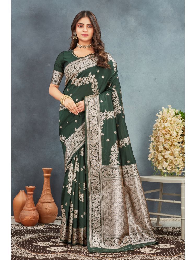     			NENCY FASHION Banarasi Silk Woven Saree With Blouse Piece - Green ( Pack of 1 )