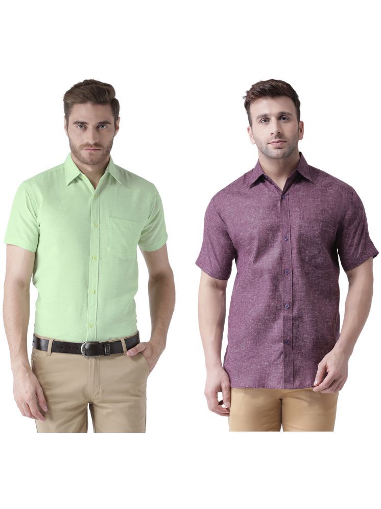     			RIAG Cotton Blend Regular Fit Solids Half Sleeves Men's Casual Shirt - Purple ( Pack of 2 )