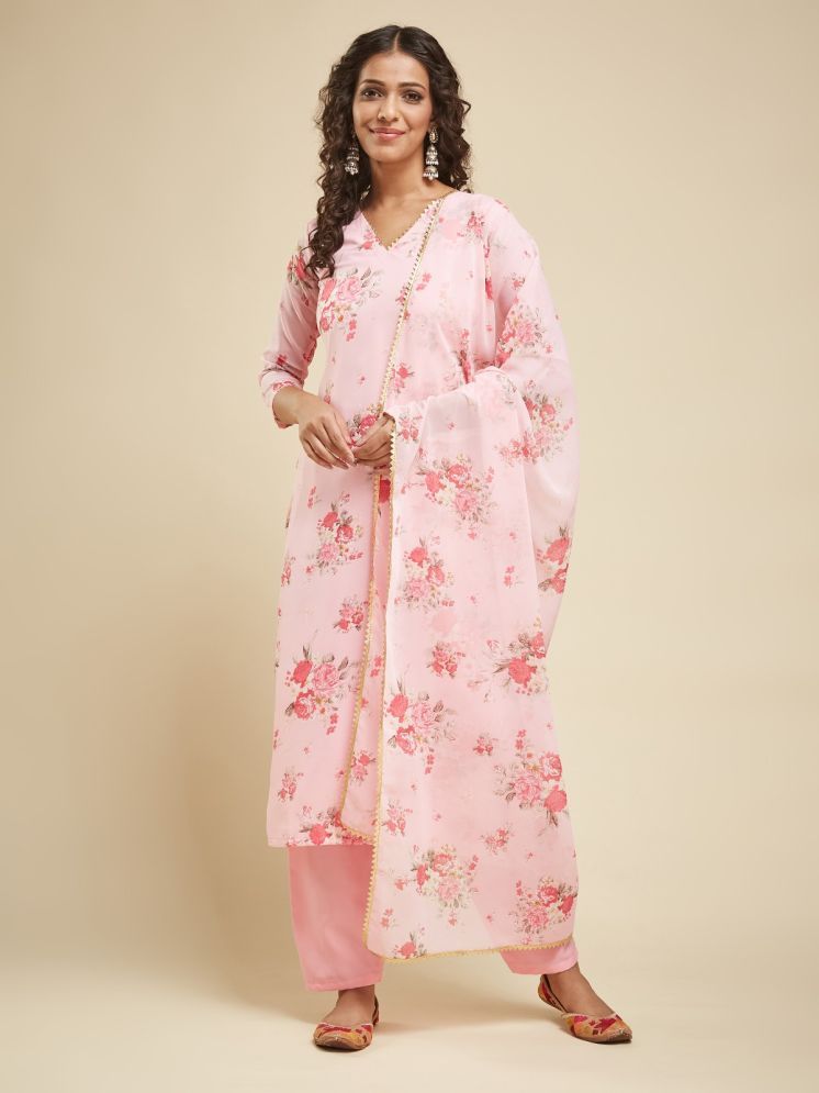     			SILK SUTRA Georgette Printed Kurti With Pants Women's Stitched Salwar Suit - Pink ( Pack of 1 )