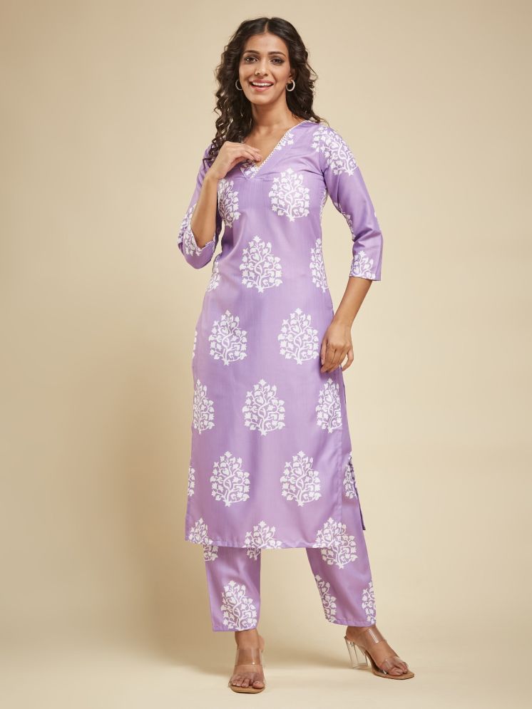     			SILK SUTRA Polyester Printed Kurti With Pants Women's Stitched Salwar Suit - Purple ( Pack of 1 )