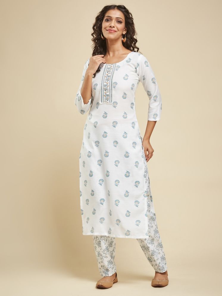     			SILK SUTRA Rayon Printed Kurti With Pants Women's Stitched Salwar Suit - White ( Pack of 1 )