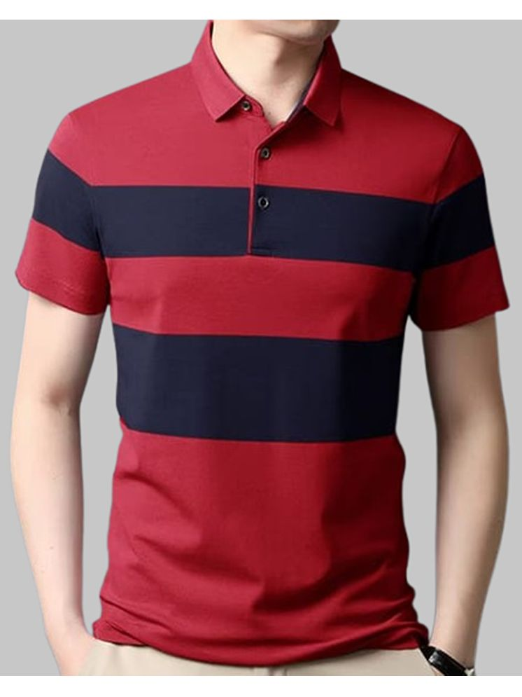     			FIRST POSTION Cotton Blend Regular Fit Striped Half Sleeves Men's Polo T Shirt - Red ( Pack of 1 )