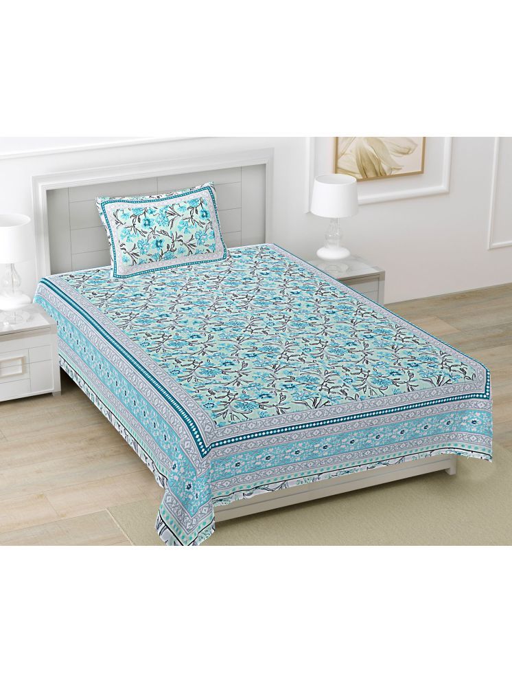     			FrionKandy Living Cotton Floral Printed 1 Single with 1 Pillow Cover - Turquoise