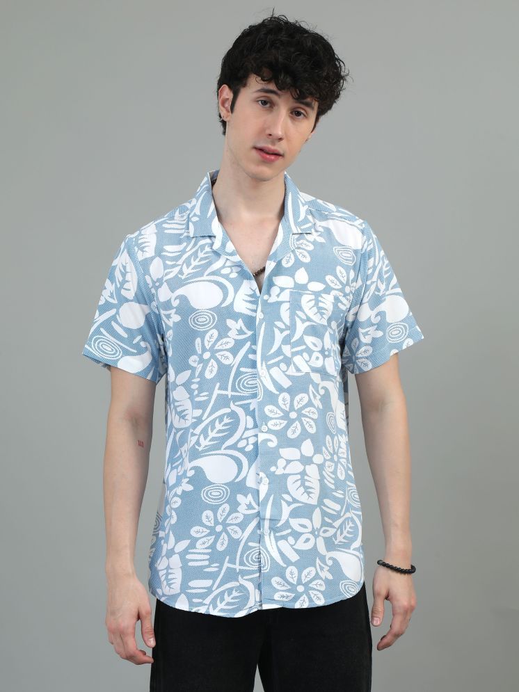     			HETIERS Rayon Regular Fit Printed Half Sleeves Men's Casual Shirt - Light Blue ( Pack of 1 )