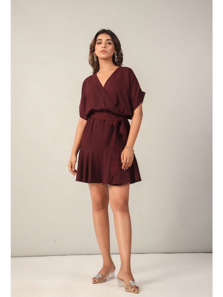     			June 9 Clothing Polyester Solid Mini Women's Fit & Flare Dress - Maroon ( Pack of 1 )