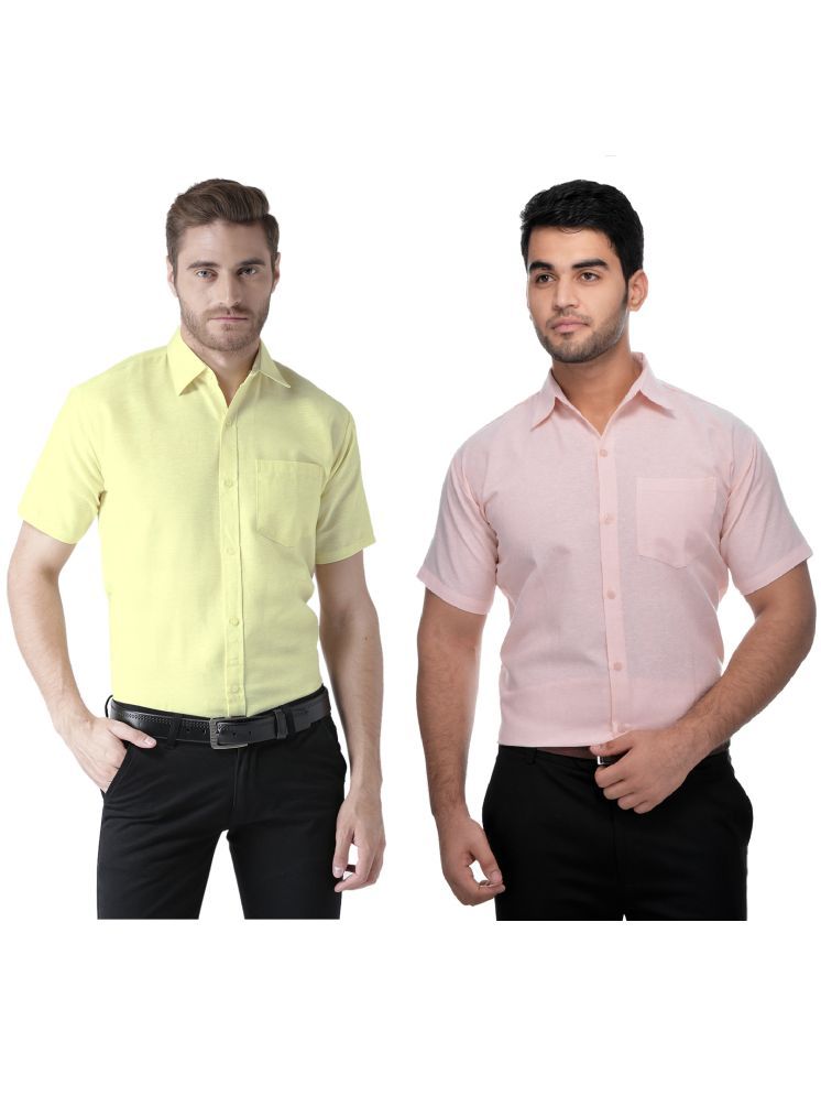     			KLOSET By RIAG Cotton Blend Regular Fit Solids Half Sleeves Men's Casual Shirt - Peach ( Pack of 2 )