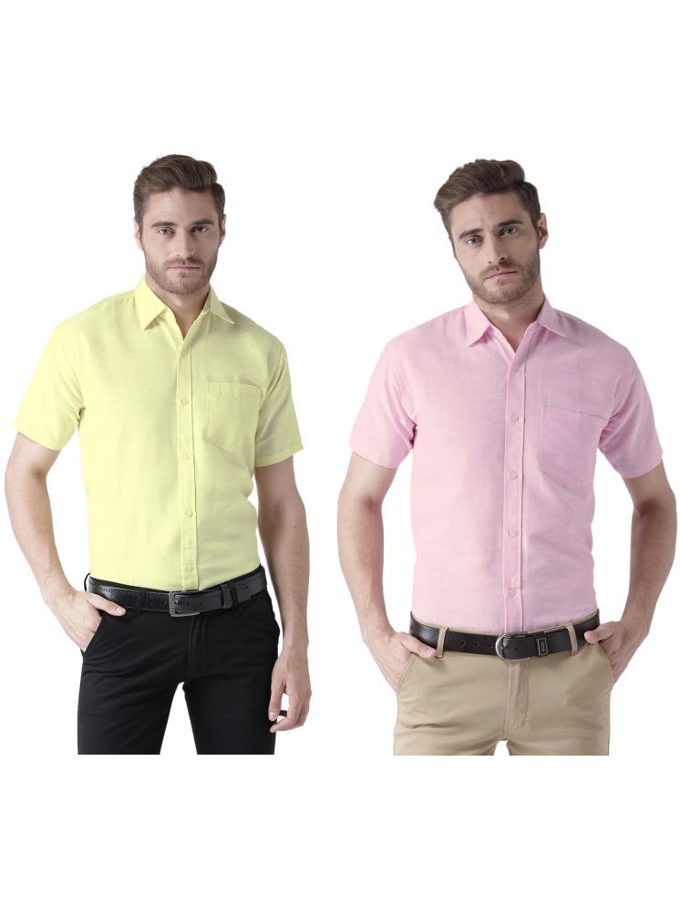     			KLOSET By RIAG Cotton Blend Regular Fit Solids Half Sleeves Men's Casual Shirt - Pink ( Pack of 2 )