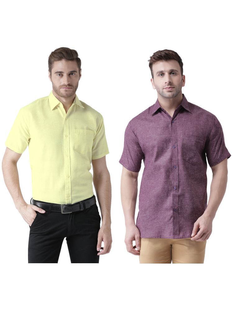     			KLOSET By RIAG Cotton Blend Regular Fit Solids Half Sleeves Men's Casual Shirt - Purple ( Pack of 2 )