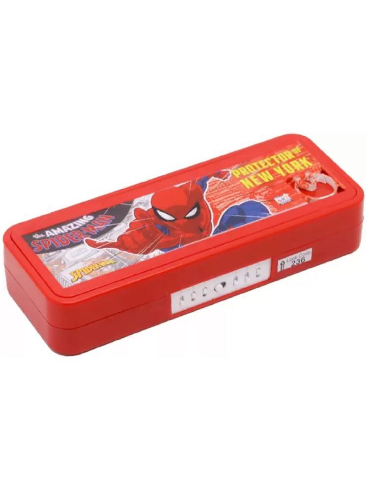     			Mannat Puzzle Plastic Pencil Box With Puzzle game And NumberLock Avengers,Spiderman Art Plastic Pencil Box(Set of 1,Red)