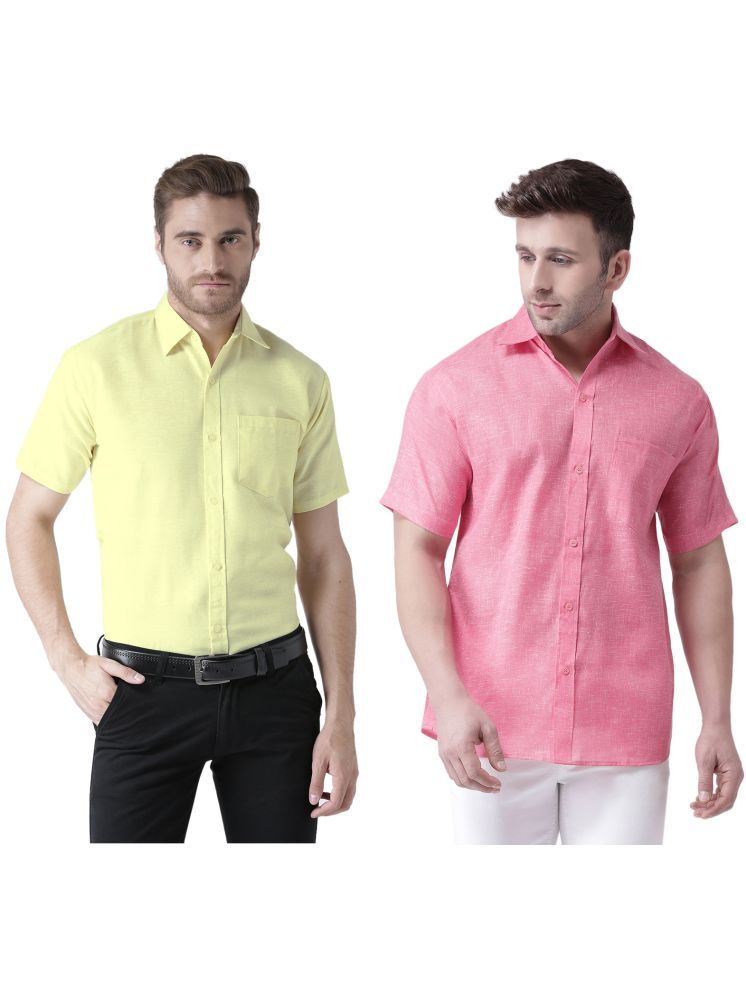     			RIAG Cotton Blend Regular Fit Self Design Half Sleeves Men's Casual Shirt - Pink ( Pack of 2 )