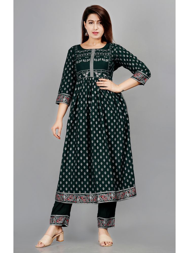     			SIPET Rayon Self Design Kurti With Pants Women's Stitched Salwar Suit - Green ( Pack of 1 )