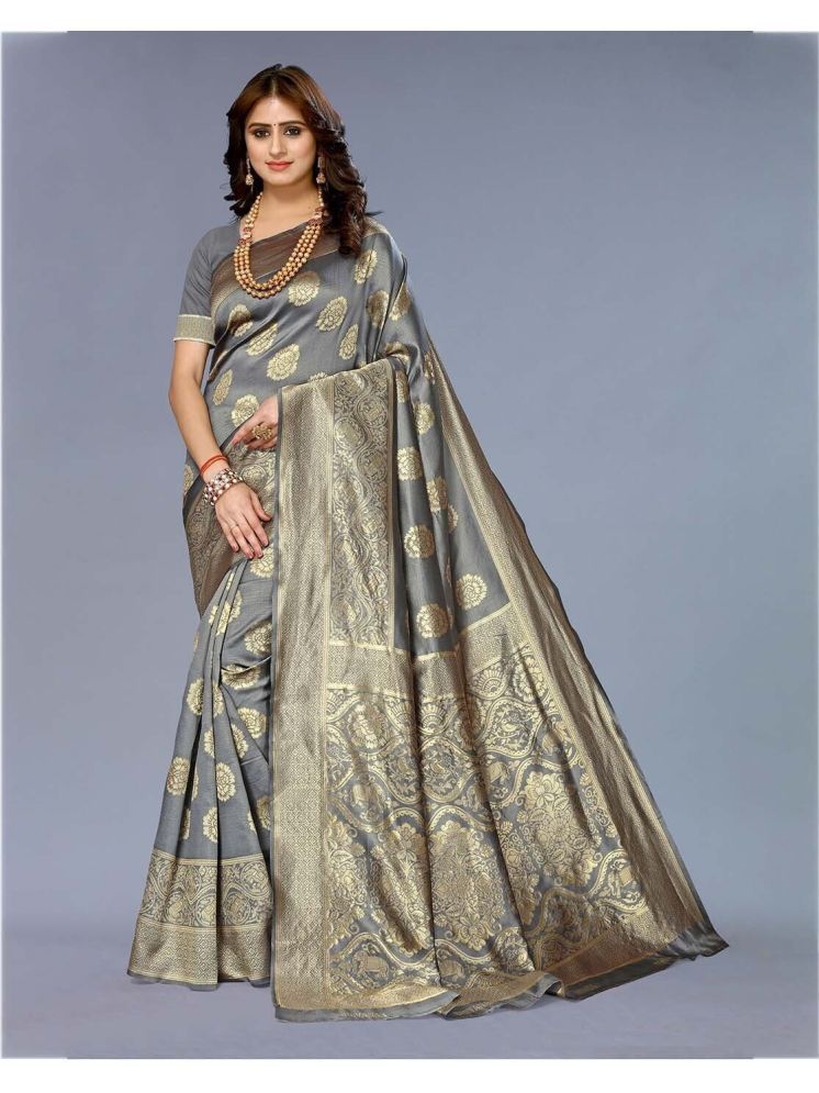     			Saadhvi Silk Woven Saree With Blouse Piece - Grey ( Pack of 1 )