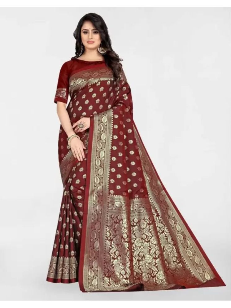     			Saadhvi Silk Embellished Saree With Blouse Piece - Maroon ( Pack of 1 )