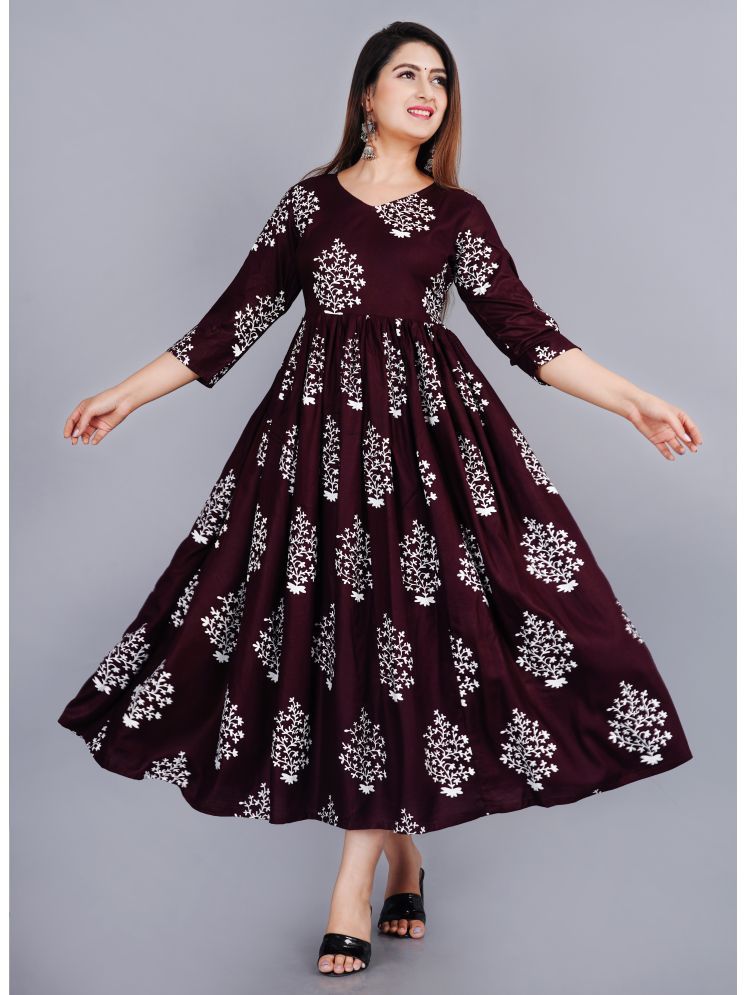     			Smien Rayon Printed Anarkali Women's Kurti - Wine ( Pack of 1 )