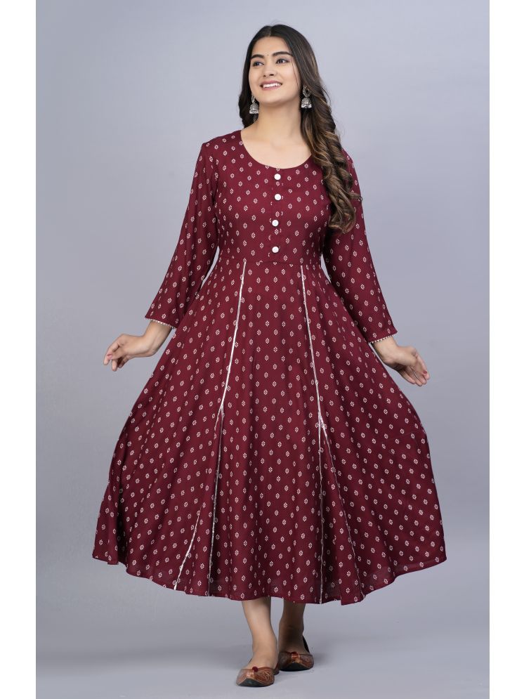     			Smien Rayon Printed Anarkali Women's Kurti - Maroon ( Pack of 1 )