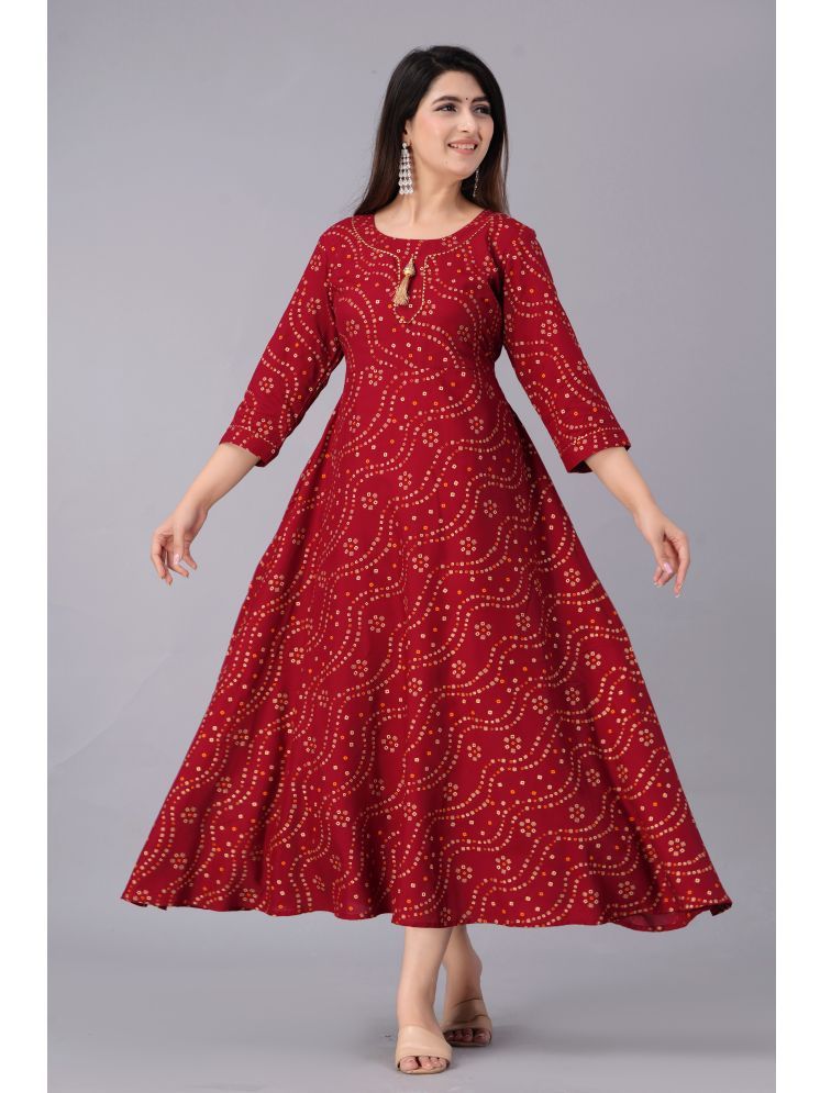     			Smien Rayon Printed Anarkali Women's Kurti - Maroon ( Pack of 1 )