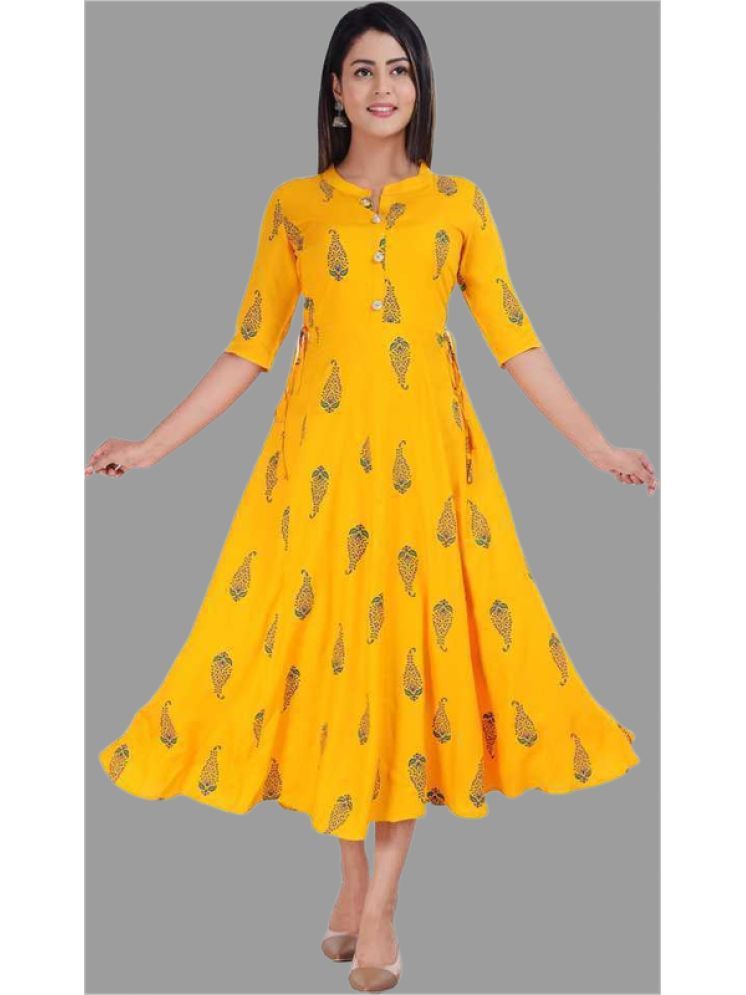     			Smien Viscose Printed Anarkali Women's Kurti - Yellow ( Pack of 1 )