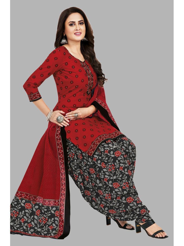     			shree jeenmata collection Unstitched Cotton Printed Dress Material - Red ( Pack of 1 )