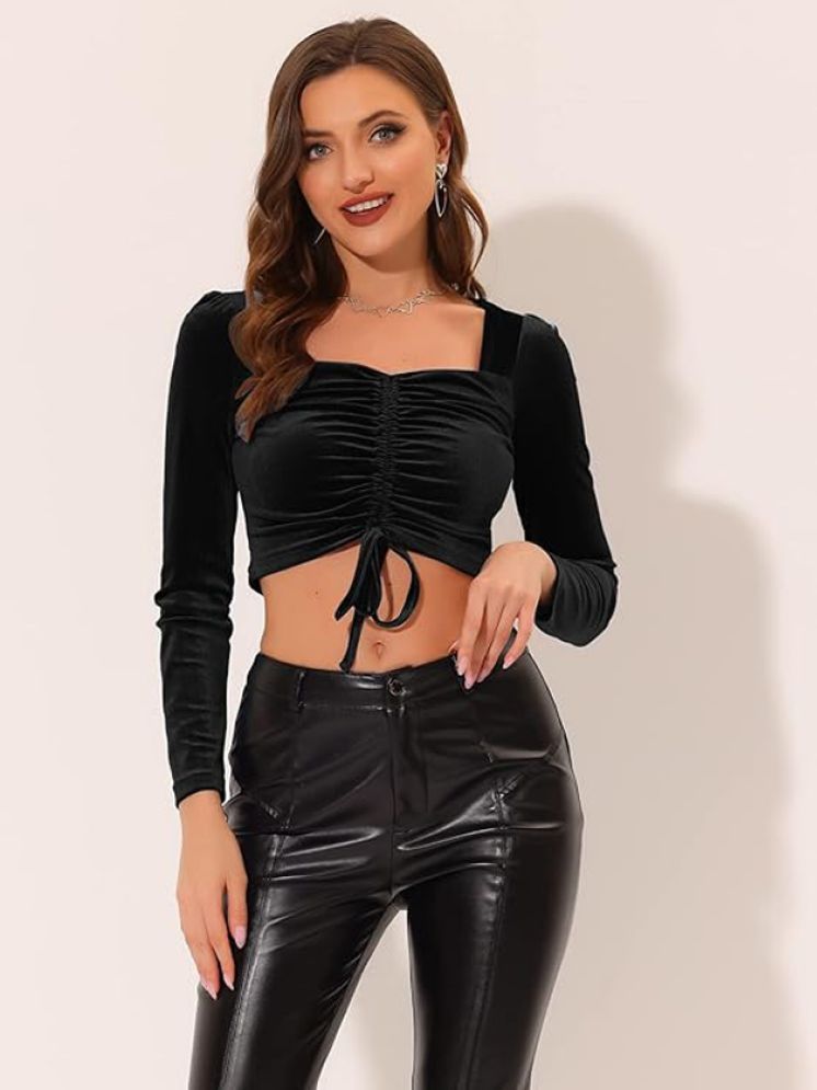     			vivient Black Velvet Women's Crop Top ( Pack of 1 )