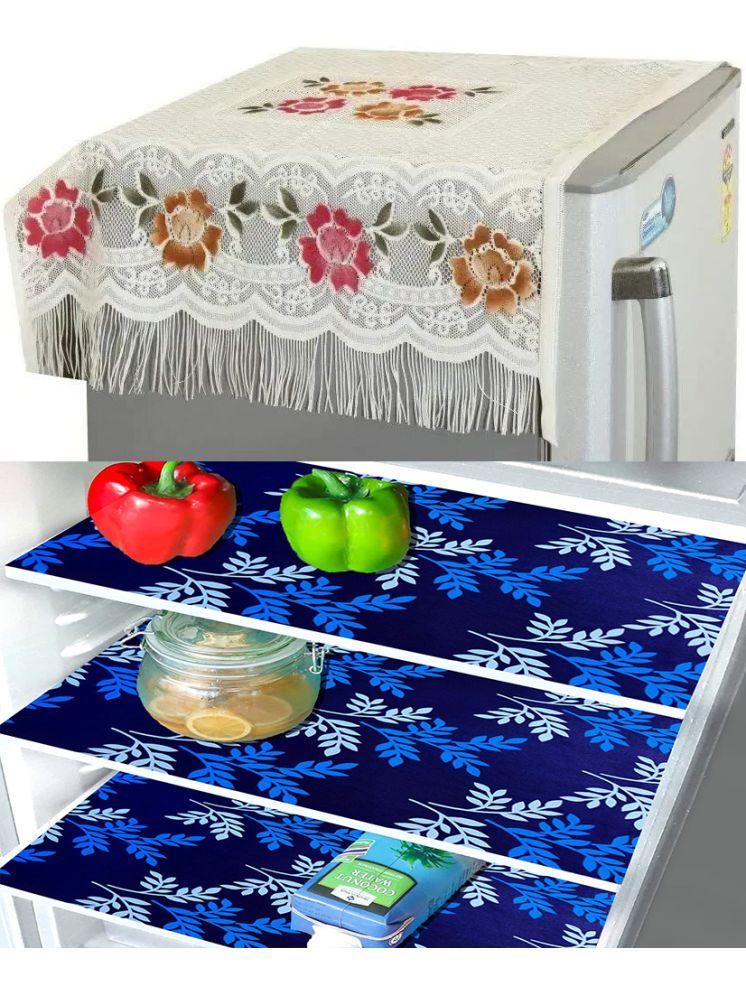     			Crosmo Polyester Floral Printed Fridge Mat & Cover ( 99 53 ) Pack of 4 - Multicolor