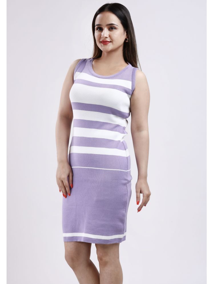     			FEVERFEW Cotton Striped Above Knee Women's Bodycon Dress - Lavender ( Pack of 1 )