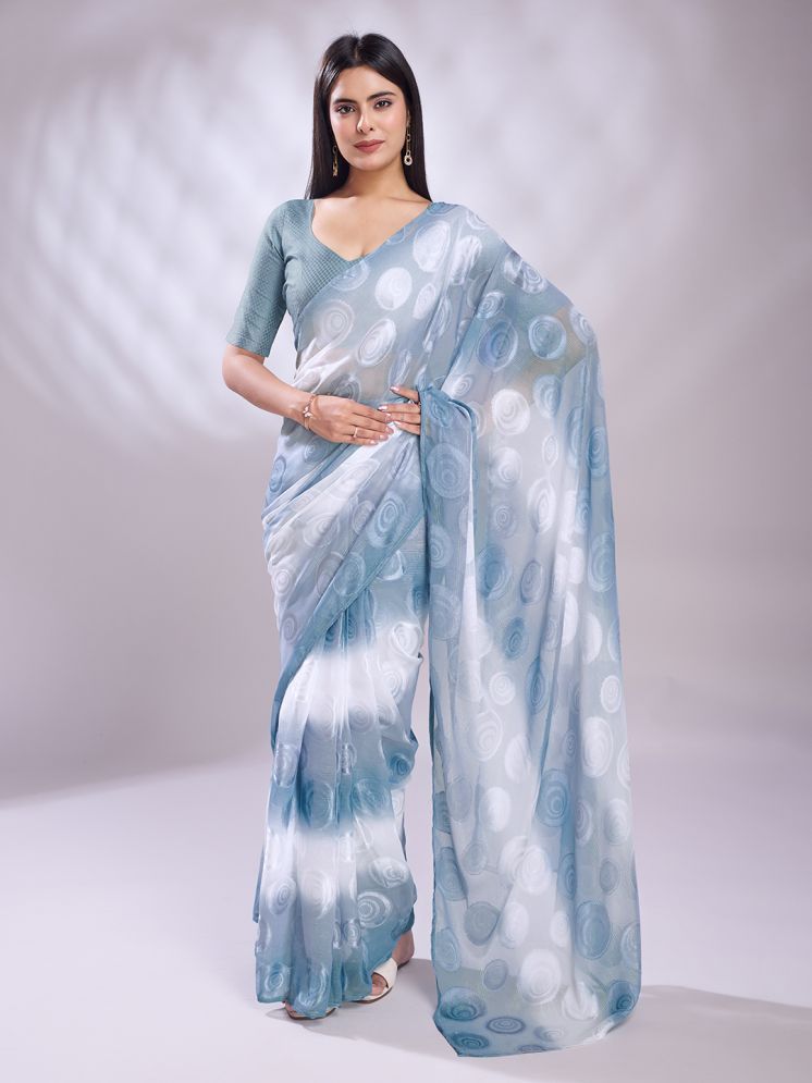     			Rekha Maniyar Crepe Printed Saree With Blouse Piece - SkyBlue ( Pack of 1 )