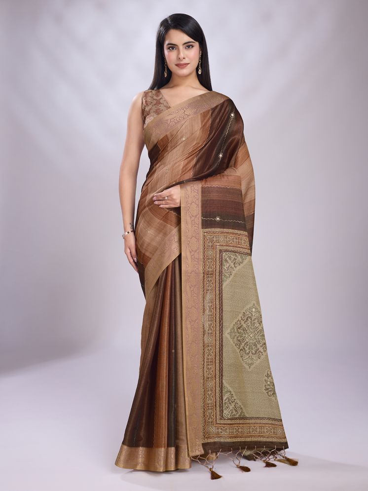     			Rekha Maniyar Kanjivaram Printed Saree With Blouse Piece - Brown ( Pack of 1 )