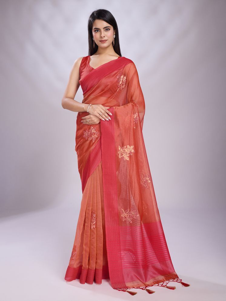     			Rekha Maniyar Organza Embroidered Saree With Blouse Piece - Red ( Pack of 1 )