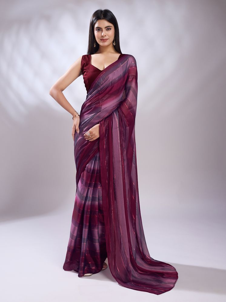     			Rekha Maniyar Satin Striped Saree With Blouse Piece - Pink ( Pack of 1 )