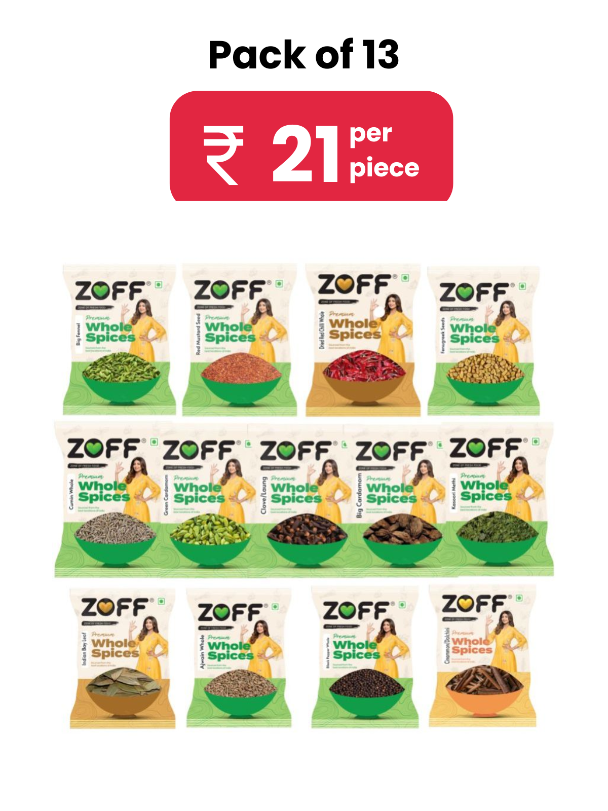     			Zoff Kitchen Whole Spices Pack of 13 (425 gm)