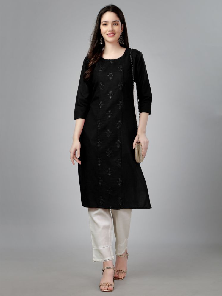     			SILK SUTRA Cotton Blend Embroidered Kurti With Pants Women's Stitched Salwar Suit - Black ( Pack of 1 )