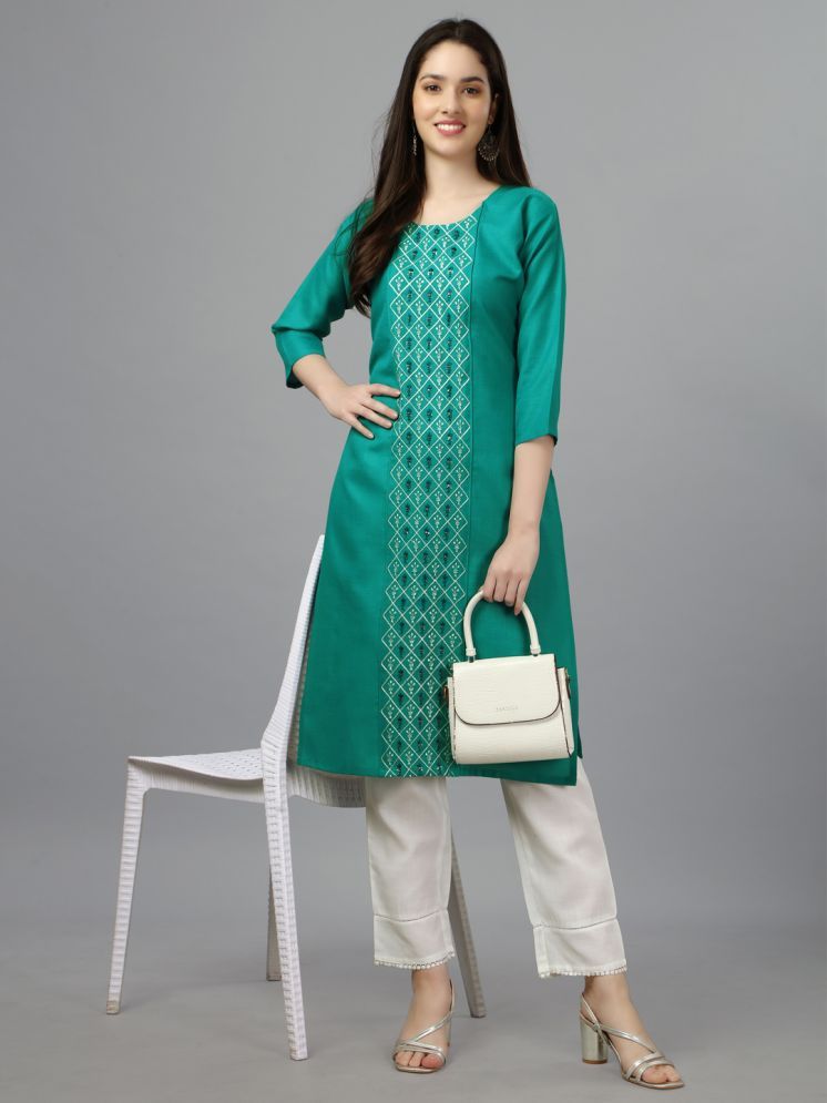     			SILK SUTRA Cotton Blend Embroidered Kurti With Pants Women's Stitched Salwar Suit - Green ( Pack of 1 )