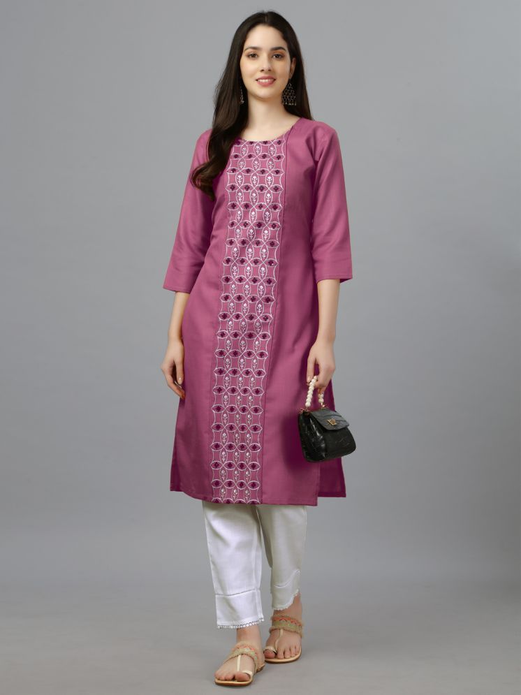     			SILK SUTRA Cotton Blend Embroidered Kurti With Pants Women's Stitched Salwar Suit - Purple ( Pack of 1 )